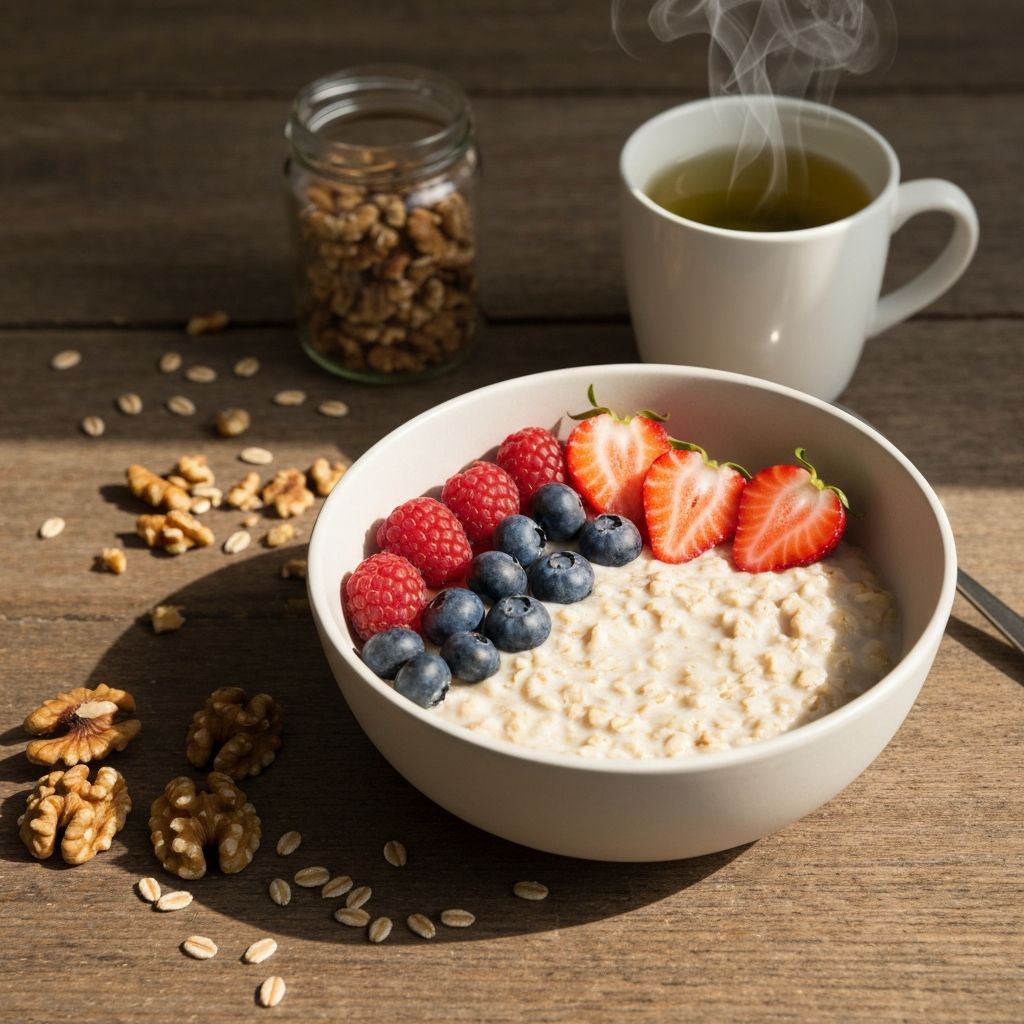 Complete breakfast spread with nutritious foods and grains