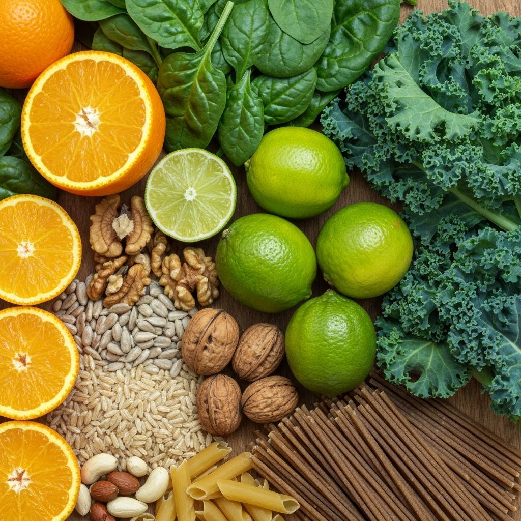 Nutrient-rich foods showing vitamins and minerals sources